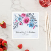 Elegant roze en blauwe Waterverf Floral Wedding Servet (Insitu)