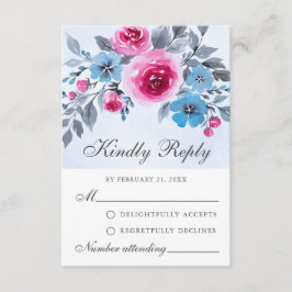 Elegant roze en blauwe Waterverf RSVP-kaart Advieskaart