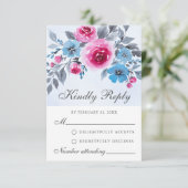 Elegant roze en blauwe Waterverf RSVP-kaart Advieskaart (Staand voorkant)