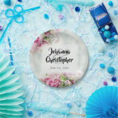 Elegant roze en Blauwgroen lenteteelt Papieren Bordje (Feest)