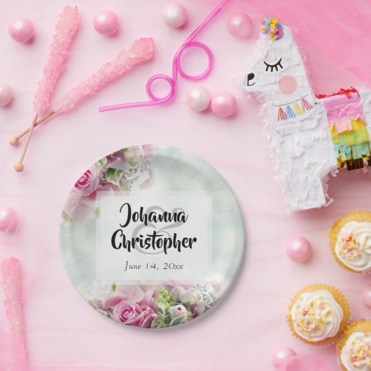 Elegant roze en Blauwgroen lenteteelt Papieren Bordje (Feest)