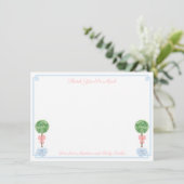 Elegant roze en Blue Boxwood Baby shower Afbeeldin Bedankkaart (Staand voorkant)
