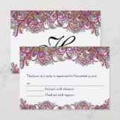 Elegant  Roze en Blue Feathery RSVP (Voorkant / Achterkant)