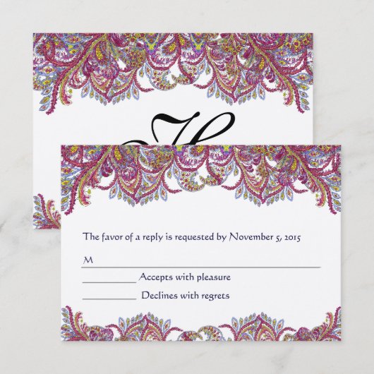 Elegant  Roze en Blue Feathery RSVP (Voorkant / Achterkant)