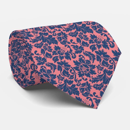 Elegant roze en Blue Floral Damaskers Stropdas (Opgerold)