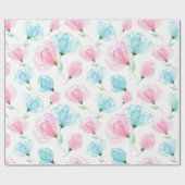 Elegant roze en Blue Floral Pattern Cadeaupapier (Vlak)
