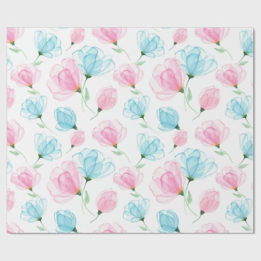 Elegant roze en Blue Floral Pattern Cadeaupapier (Vlak)