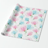 Elegant roze en Blue Floral Pattern Cadeaupapier (Uitgerold)