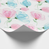 Elegant roze en Blue Floral Pattern Cadeaupapier (Hoek)