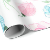 Elegant roze en Blue Floral Pattern Cadeaupapier (Rol Hoek)