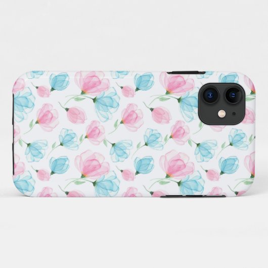 Elegant roze en Blue Floral Pattern Case-Mate iPhone Case (Achterkant (horizontaal))