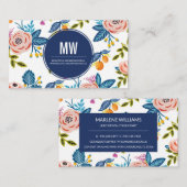 Elegant roze en Blue Floral Visitekaartje (Voorkant / Achterkant)