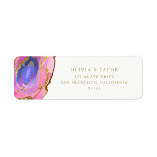 Elegant roze en Blue Geode met goud Etiket