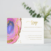 Elegant roze en Blue Geode met goud | Weddenschap RSVP Kaartje (Staand voorkant)