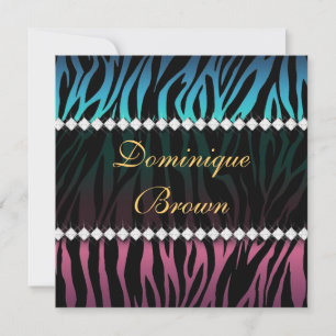 Elegant Roze en Blue Jeweled Zebra Invite Kaart