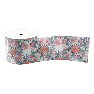 Elegant roze en Blue Waterverf Floral Design Grosgrain Lint