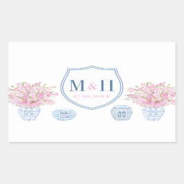 Elegant roze en Blue Wedding Monogram Logo voor de Rechthoekige Sticker