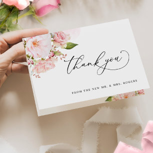 Elegant Roze en Blush Bloemen Bruiloft Bedankkaart