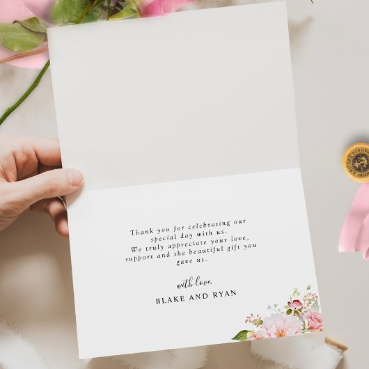 Elegant Roze en Blush Bloemen Bruiloft Bedankkaart