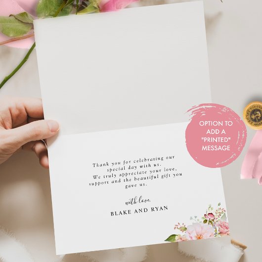 Elegant Roze en Blush Bloemen Bruiloft Bedankkaart