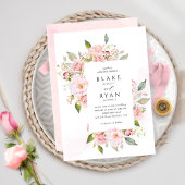 Elegant Roze en Blush Bloemen Lijst Bruiloft Kaart