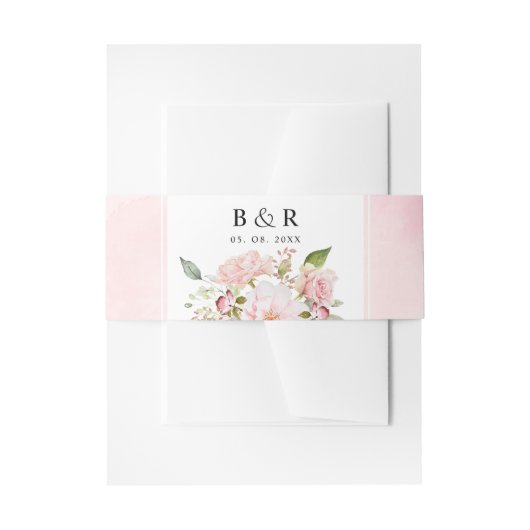 Elegant Roze en Blush Bloemen, Waterverf Bruiloft Uitnodigingen Wikkel (Voorkant Voorbeeld)