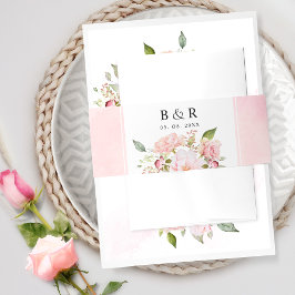 Elegant Roze en Blush Bloemen, Waterverf Bruiloft Uitnodigingen Wikkel