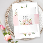 Elegant Roze en Blush Bloemen, Waterverf Bruiloft Uitnodigingen Wikkel