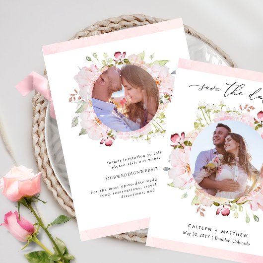 Elegant Roze en Blush Foto Bruiloft Save the Date