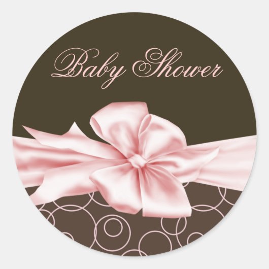 Elegant Roze en Bruin Baby shower Ronde Sticker (Voorkant)