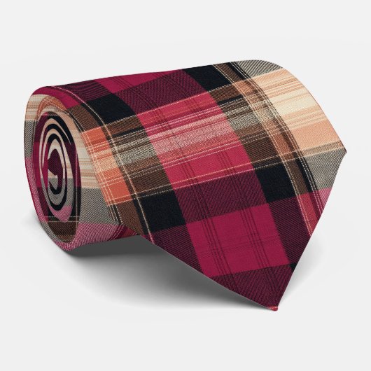 Elegant roze en bruin geruit Gingham patroon Stropdas (Opgerold)