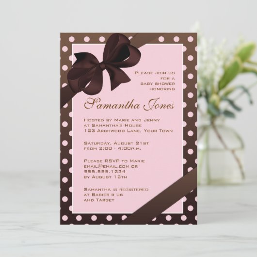 Elegant roze en bruin pooidot Baby shower Kaart (Staand voorkant)