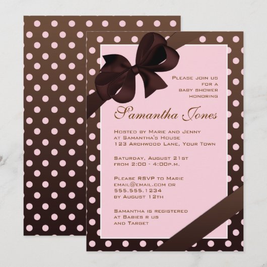 Elegant roze en bruin pooidot Baby shower Kaart (Voorkant / Achterkant)