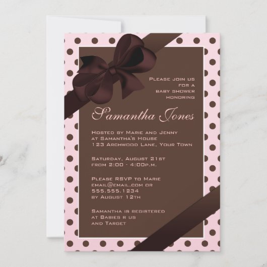 Elegant roze en bruin pooidot Baby shower Kaart (Voorkant)