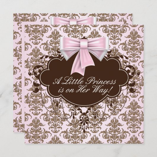 Elegant roze en bruine prinses Baby shower Kaart (Voorkant / Achterkant)