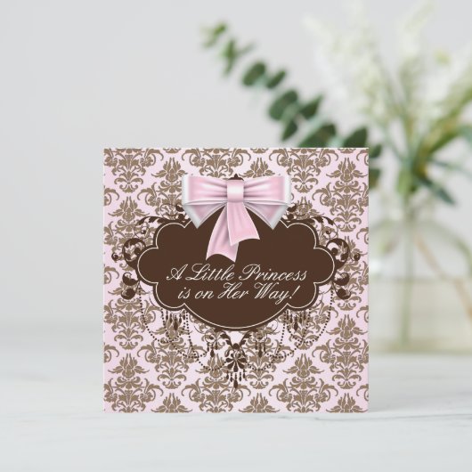 Elegant roze en bruine prinses Baby shower Kaart (Staand voorkant)