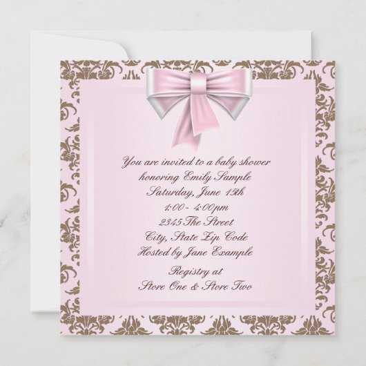 Elegant roze en bruine prinses Baby shower Kaart (Achterkant)