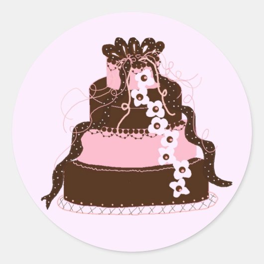 Elegant roze en chocolade Cake Ronde Sticker (Voorkant)