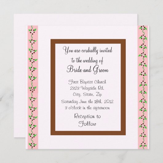 Elegant roze en chocolade Wedding Uitnodiging (Voorkant / Achterkant)