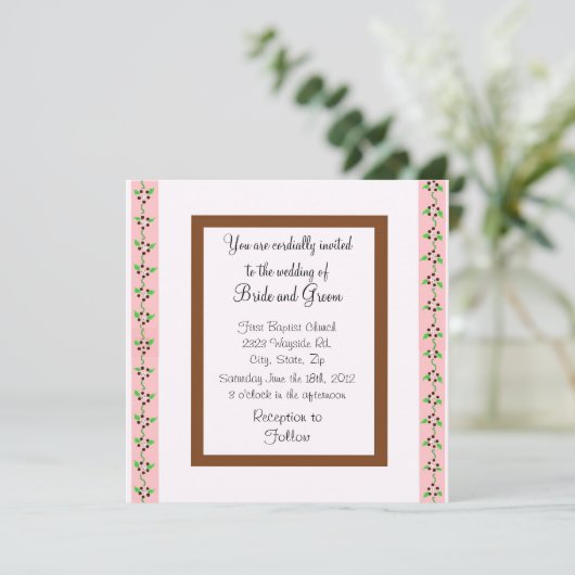Elegant roze en chocolade Wedding Uitnodiging (Staand voorkant)