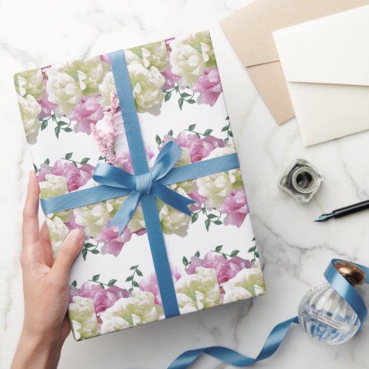 Elegant roze en crème Peony wrapping paper Cadeaupapier (Geschenken)