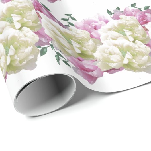 Elegant roze en crème Peony wrapping paper Cadeaupapier (Rol Hoek)
