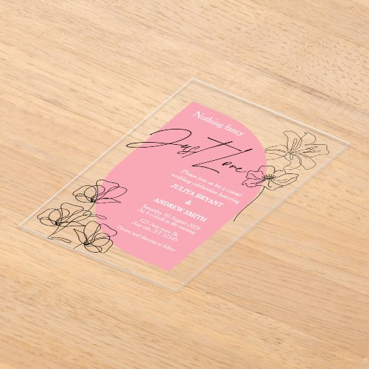 Elegant roze en crème script Trouwen Acryl Uitnodigingen (Laagn)