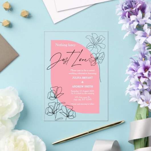 Elegant roze en crème script Trouwen Acryl Uitnodigingen (Insitu (Huwelijk))