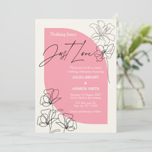 Elegant roze en crème script Trouwen Kaart (Staand voorkant)