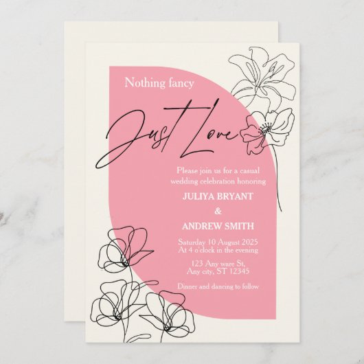 Elegant roze en crème script Trouwen Kaart (Voorkant / Achterkant)