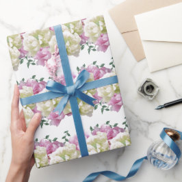 Elegant roze en crèmekleurig pioenroos inpakpapier