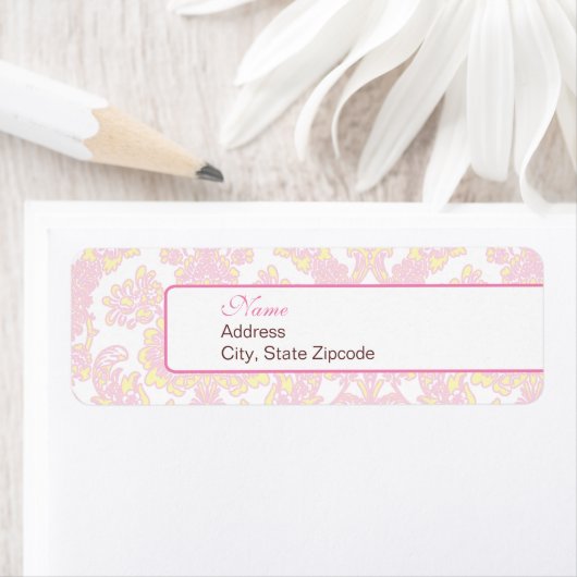 Elegant Roze en Geel Damast Adreslabel Etiket (Insitu)