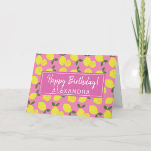 Elegant Roze en Geel Lemon Happy Birthday Kaart