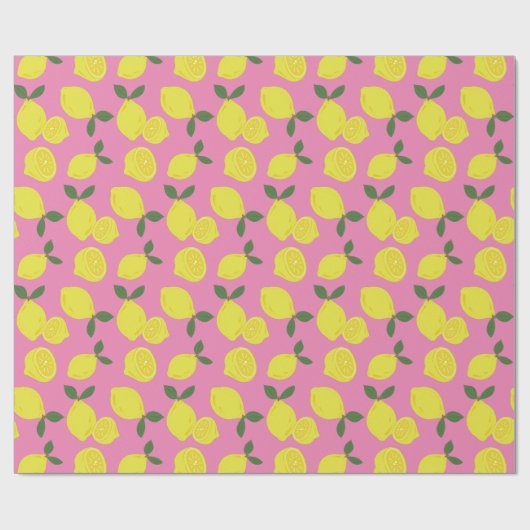 Elegant roze en geel lemonpatroon cadeaupapier (Vlak)